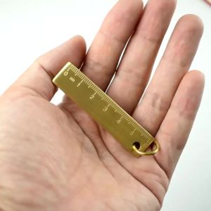 Vintage Mini Brass Straight Ruler 6cm Portable Golden Metal Measuring Scale With Hang Hole Pocket Size Small Stationery