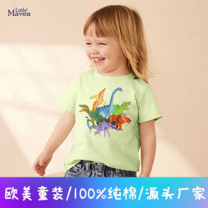 Cute Little Maven Short Sleeve Childrens T-shirt Pure Cotton Print Summer Kids Top Moisture Wicking Cartoon Print round Neck