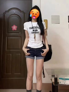 Áo Thun Tay Ngắn Pure Desire Dành Cho Nữ Mùa Xuân 2025 Phong Cách Mới Dáng Ôm Vừa Vặn in Chữ Mỹ Cạp Cao