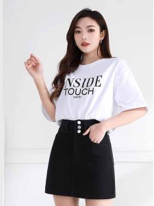 สีดำ ทรงเอ Mini เดนิม กระโปรง สําหรับผู้หญิงสูง เอว พรางหุ่น ความยาวสั้น เดรสรัดรูป ครึ่ง กระโปรง ฤดูร้อน ดีไซน์ ความรู้สึกระดับไฮเอนด์