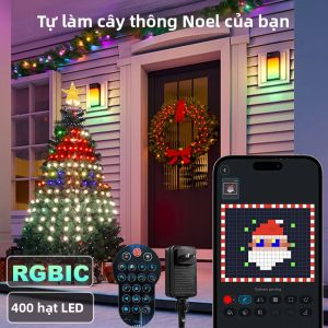 Đèn Giáng Sinh Thông Minh 1.8m 5.9FT Với Điều Khiển Bằng Ứng Dụng & Điều Khiển Từ Xa 400 Đèn LED Đồng Bộ Nhạc Chống Nước Hẹn Giờ Tự Thiết Kế Họa Tiết Cho Trang Trí Giáng Sinh