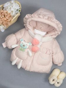 Thickened Fleece Childrens down Cotton Jacket for Girls 1-2-4 Years Old Baby Coat Warm Windproof Waterproof Machine Washable