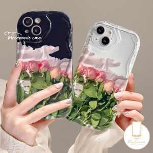MissConnie For Oppo A7 A16 A17 A57 A78 A5s A55 A5 A74 A77 A31 A76 A53 A16s A15 A9 A95 A96 A17k A54 A3s A52 Reno 6 5Z 5 8T 4F A12 A16K A77s A1k Oil Painting Rose Flower Wavy Curved Edge Case