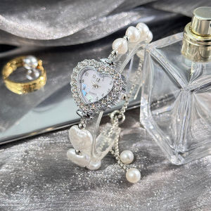 นาฬิกาแฟชั่นกำไลไข่มุกหรูหราสำหรับผู้หญิงนาฬิกาควอตซ์แฟชั่นใหม่ปรับสายยางยืดสำหรับออกกำลังกายนาฬิกาข้อมือลำลองของผู้หญิง