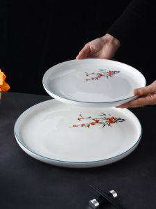 Chinese Style round 12 Inch Ceramic Decorative Plate Creative Restaurant Hotel Dining Utensils Plant Floral Pattern Adult Size