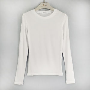 เสื้อยืดคอกลมแขนยาวสีพื้นสไตล์เกาหลี ทรงเข้ารูป เสื้อเชิ้ตชั้นใน แฟชั่นฤดูใบไม้ร่วง/ฤดูหนาว สีแดง สำหรับผู้หญิง