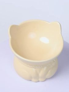 Cat Head Ceramic Bowl Drinking Water High Foot Food Dog Anti-Tip Feeder