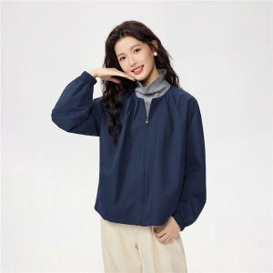 Giordano Womens Casual Trench Coat Spring Autumn New Style Pleated round Neck Open Cardigan Loose Outerwear 05375682