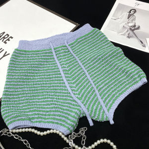 Quần Short Dệt Kim Rộng Rãi CCA Sweetie Dopamine Có Dây Rút Kẻ Sọc Quần Bó Sát Cho Nữ Quần Short Thường Ngày Thoải Mái
