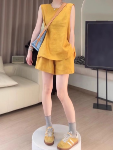 Shalldoer | Loose Casual Womens Two-Piece Set Backless Sleeveless Top Pure Color Shorts Summer 2025 Lazy Feeling Korean Style Outfit