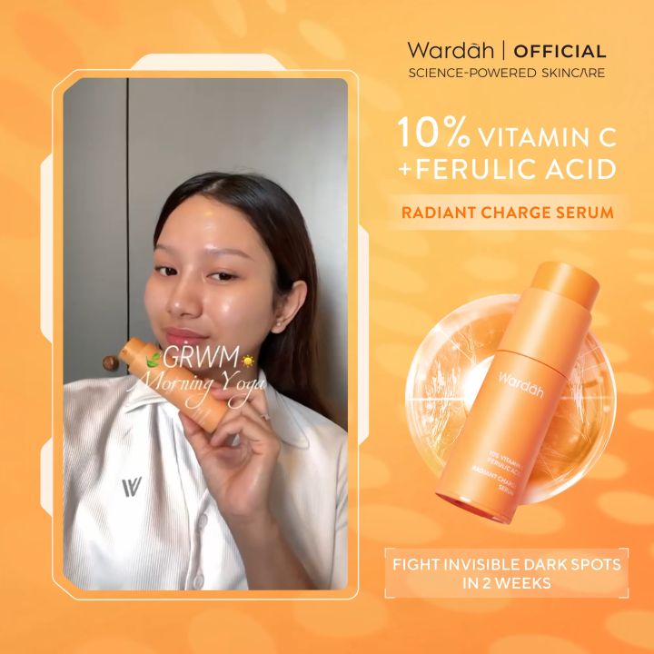 WARDAH 10% Vitamin C + Ferulic Acid Radiant Charge Serum 20 ml - Brightening Serum yang Menghilangkan dan Mencegah Noda Hitam Tak Terlihat untuk Kulit Cerah Lebih Lama - Skincare