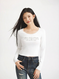 Hotwind | Lace Letter Decoration Long Sleeve T-Shirt Top