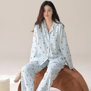 Miiow | Pure Cotton Sleepwear Set For Women Spring Autumn Long Sleeve Home Clothes Suitable For Outdoor Wear Summer New Style Cat Person