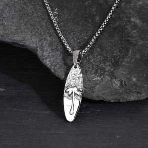 Kemstone Stainless Steel Oval Coconut Tree Pendant Necklace for Men - Beachwear Fashion Jewelry Gift