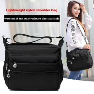 Casual Nylon Oxford Cloth Womens Crossbody Bag Water-Resistant Multi-Layered Shoulder Bag Leisure Large Diagonal Bag