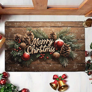 Thảm Cửa Giáng Sinh Bằng Vải Flannel Chống Trơn Giặt Được Trang Trí Giáng Sinh Thảm Trải Sàn Nhiều Họa Tiết Thích Hợp Cho Nhà Nông Thôn