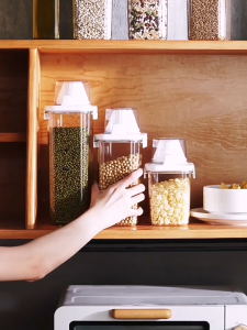 Plastic Food Grade Sealable Moisture Proof Flour Rice Grains Storage Container for Household Use Pest Resistant Measuring Cup