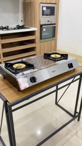 เตาแก๊ส 2 หัว รุ่น RT-902mm rt902mm หน้าสเตนเลส หัวเตาสเตนเลส ฝาทองเหลือง ไฟแรง