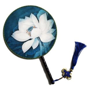 Circular Fan Dance Fan 24cm Fashion Beauty Fan Blue and White Porcelain Chinese Ancient Style Jiangnan Style Court round Fan Handmade Ancient Costume