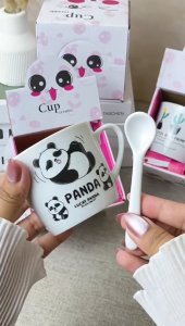 TERMURAH Gelas Kopi Keramik Free Sendok Panda / Handel Mug set / Mug Souvenir Hampers Premium