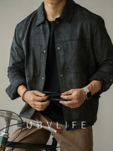 UBV | Leather Texture Slim Fit Moto Lapel Jacket Short Mens Casual