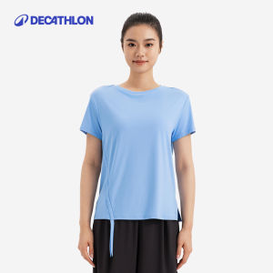 เสื้อยืดวิ่งออกกำลังกายแขนสั้นผู้หญิง Decathlon ระบายอากาศได้ดี ดูดซับเหงื่อ ทรงปกติ คอกลม ฤดูใบไม้ผลิ 2024