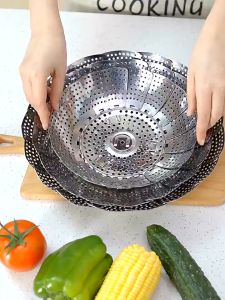 เครื่องสแตนเลส พับเก็บได้ สำหรับการจัดการสารเล็ก และสามารถปรับขนาดได้ ที่นึ่งสแตนเลส พับเก็บไม่ ถาดเล็ก 2 สแตนเลส, 3 กลม, 1 ขนม และ 1 ผ่าน ชั้นนึ่ง อเนกประสงค์