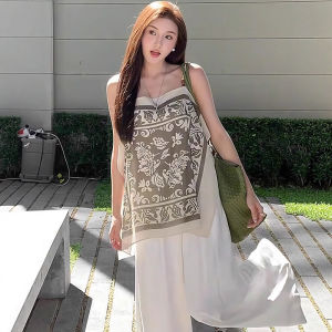 chaqi | Large Size Summer Retro Vacation Style Double Sided Print Loose Comfortable Versatile Beaded Strap Vest Womens Casual Top