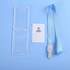 Double-sided Plastic ID Case Holder with Glossy Shiny ID Lace Horizontal Vertical size Colored ID Card Holder with Neck Strap ID Holder Transparent Plastic Waterproof ID Card ID-814