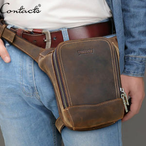Contacts Chất lượng cao da thật phong cách cổ điển Túi đeo thắt lưng túi đeo hông ngoài trời cho nam giới Túi đi xe máy du lịch Nam Túi đeo ngang eo