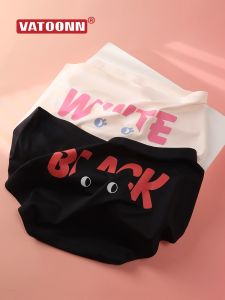 Cartoon Ice Silk Womens Underwear Thin Triangle Mid-Waist Seamless Cool Feeling One-Piece Pure Cotton Crotch Letter Cat Summer Trend