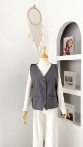 Devira Vest Top Atasan Kemeja Rompi Wanita Dewasa Remaja Basic Kekinian Casual Daily Korean Style Matt Linen Premium OOTD Fashion Terlaris