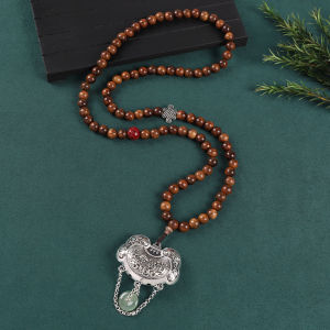 New Chinese Style Zen Long Necklace with Rosewood Beads Womens Vintage Design Fashion Jewelry Accessory Traditional Ethnic Style
