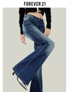 Forever 21 Retro Blue Slim Fit Bell Bottom Jeans Low Waist Ladies Fashion High Street Style Pocket Detail Zipper Closure
