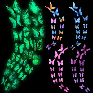 12-48PCS Luminous Butterfly Wall Stickers Living Room Butterflies For Wedding Party Decoration Home 3D Fridge Decals Wallpaper