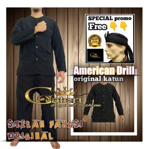Baju Pangsi Katun Tebal Big Size S-XXXXL Stelan PROMO Free Iket Kepala American Drill Super Recommended
