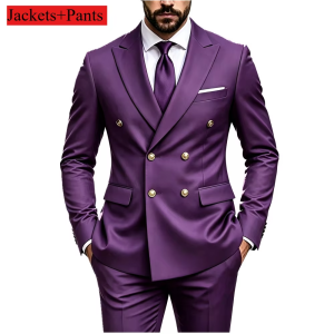 Green Mens 2 Pieces Suit Double Breasted Jacket Pants Set for Dinner Party Wedding Groom Tuxedos Slim Fit Formal Business Suits