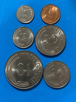 1981 Year of Rooster Singapore 1c to Merlion $1 coin set