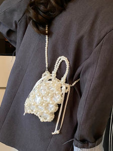 Delicate Fairy Pearl Crossbody Bag Womens Mini Handheld Mobile Phone Bag Woven Chain Strap Fashionable Small Size Solid Color