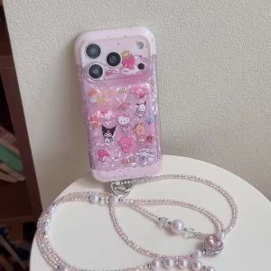 Sanrio | Japan Cute Cartoon Pink Shell Pattern Sanrio Hello Kitty Crossbody Rope Phone Case For iphone 17 16 15 Pro Max Shockproof Cover