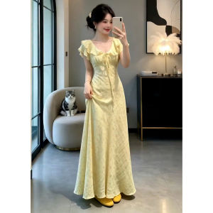 LIRUSHAN | French Style Yellow Floral Flying Sleeve Summer Dress