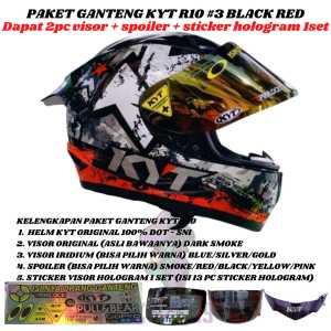 HELM KYT R10 3 BLACK RED VISOR SMOKE FULL FACE ORIGINAL DOT SNI (PAKET GANTENG KYT R10)