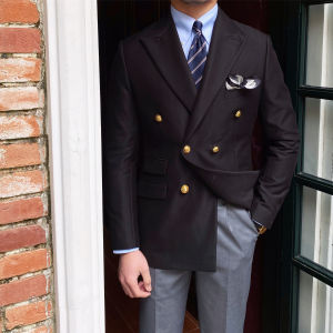 นาย. Deer Threes ฤดูใบไม้ร่วง ฤดูหนาว ทําด้วยมือ สไตล์อังกฤษ เบลเซอร์ เสื้อแจ็คเก็ต Mens Retro ชุดกึ่งทางการ Double Row Single West เสื้อโค้ท