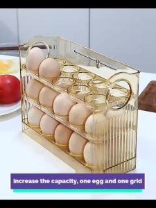 IRhea Refrigerator Organizer 3 Tier Flip Design 30 Grid Egg Holder Fresh Keeper Food Storage Rack