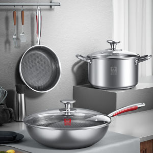 Stainless Steel Non-Stick Kitchen Pot Set Three-Piece Gift Set for Home Use Anti-Oxidation Easy to Clean Chinese Style Cooking