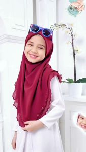 (5Y-12Y) Tudung Sarung JEMIMAH 2 LAYER Sulam Batu Rhinestone Instant Heavy Chiffon Ironless (20 warna) Budak Kids Hijab Plain Lazy Kanak Perempuan
