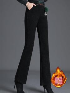 High Waist Thickened Fleece Lined Woolen Straight Leg Pants Autumn Winter Style Small Size Slim Fit Casual Trousers