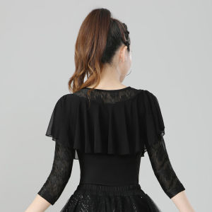 เสื้อเต้นรำละตินหญิงผู้ใหญ่การเต้นรำมาตรฐานแห่งชาติการเต้นรำสมัยใหม่แขนสี่ส่วนชุดซ้อมเต้นรำสไตล์ใหม่ในช่วงฤดูร้อน