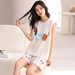 MiiOW | Áo ngủ cotton mỏng không tay mùa hè cho nữ Áo vest và quần ngắn MiiOW Thiết kế hoạt hình Thoáng khí Quần áo mặc nhà