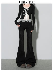 Forever 21 Elegant American Black Bell Bottom Jeans Womens High Waist Slimming Tight Fit Flared Pants Luxury Style Denim